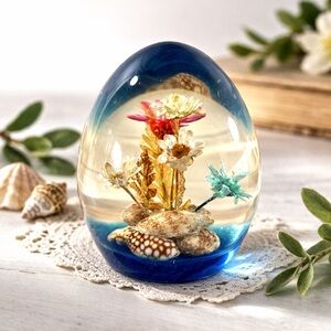 Vintage Acrylic Seashell Floral Dome Decor Lucite Style Coastal Art 2.5”